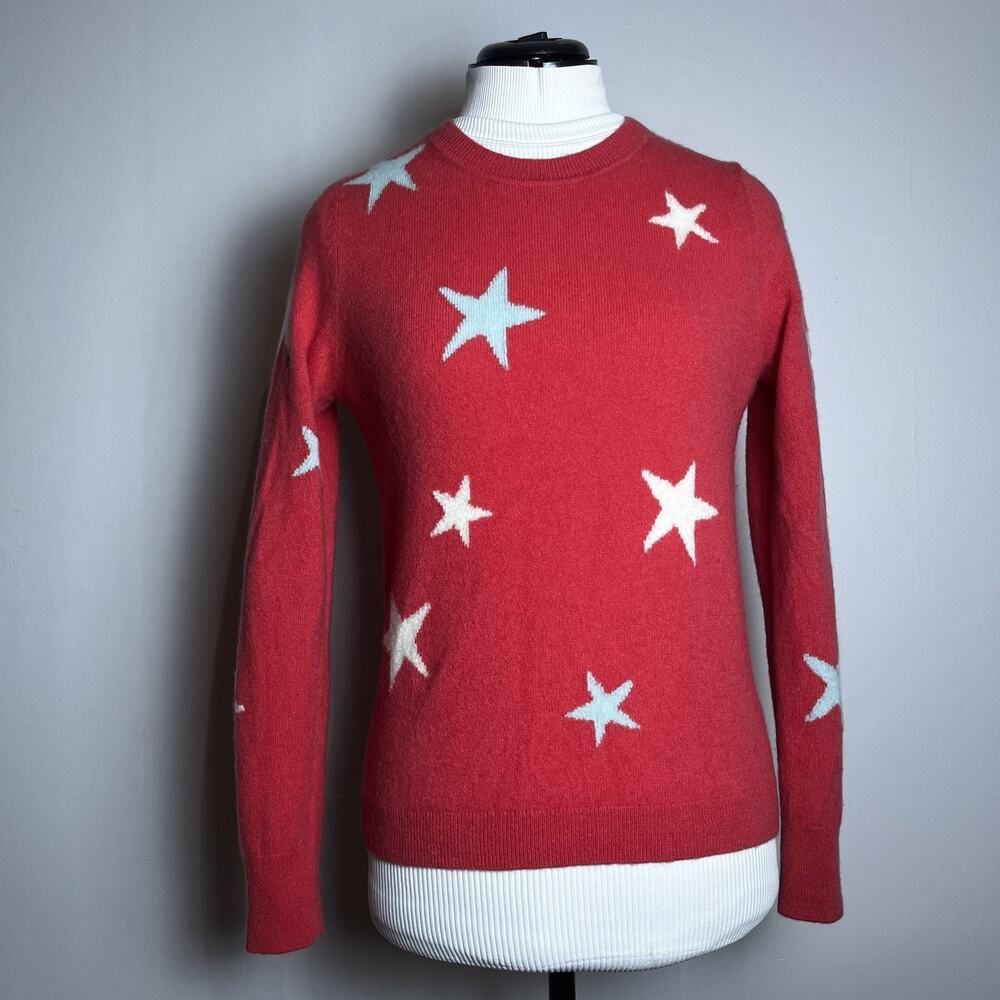 Cynthia Rowley 100% 2-Ply Cashmere Coral Pink Star Sweater Women’s L